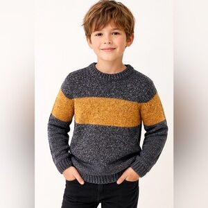 Zara Boys Colorblock Knit Sweater Size 8 Gray Mustard Cozy Pullover